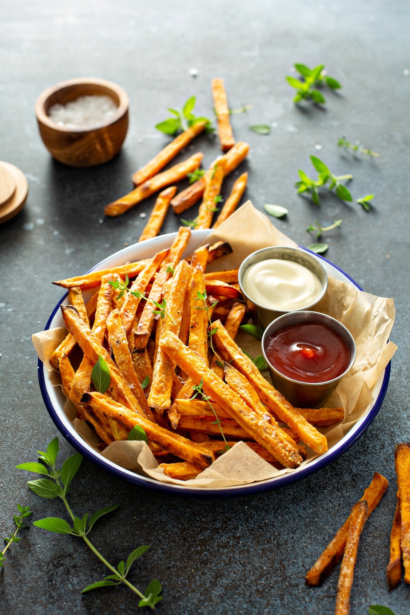 Sweet potato fries with sauces